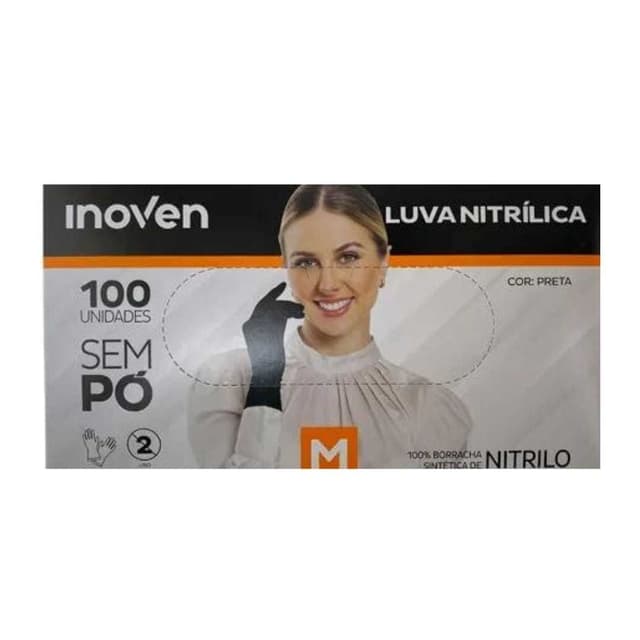 LUVA VINIL-NITRILICA INOVEN PRETA M 100UN