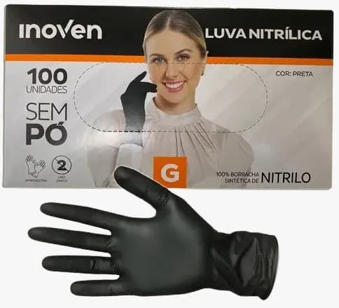 LUVA VINIL-NITRILICA INOVEN PRETA G 100UN