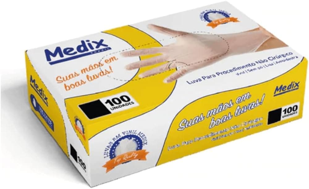 LUVA MEDIX  BRASIL VINIL S PO M 100 UN